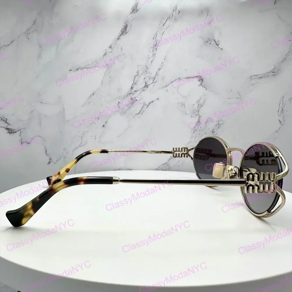New MIU MIU Sunglasses Gold Metal Slim Frame Oval 100% Authentic Italy Gray Lens